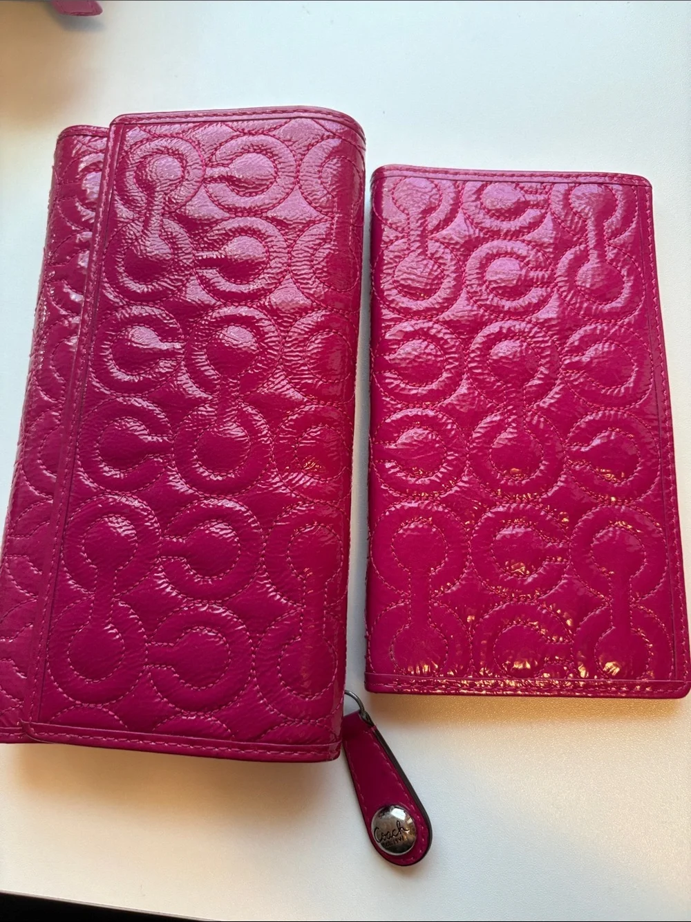 Coach Pink Quilted Patent Leather Wallet
